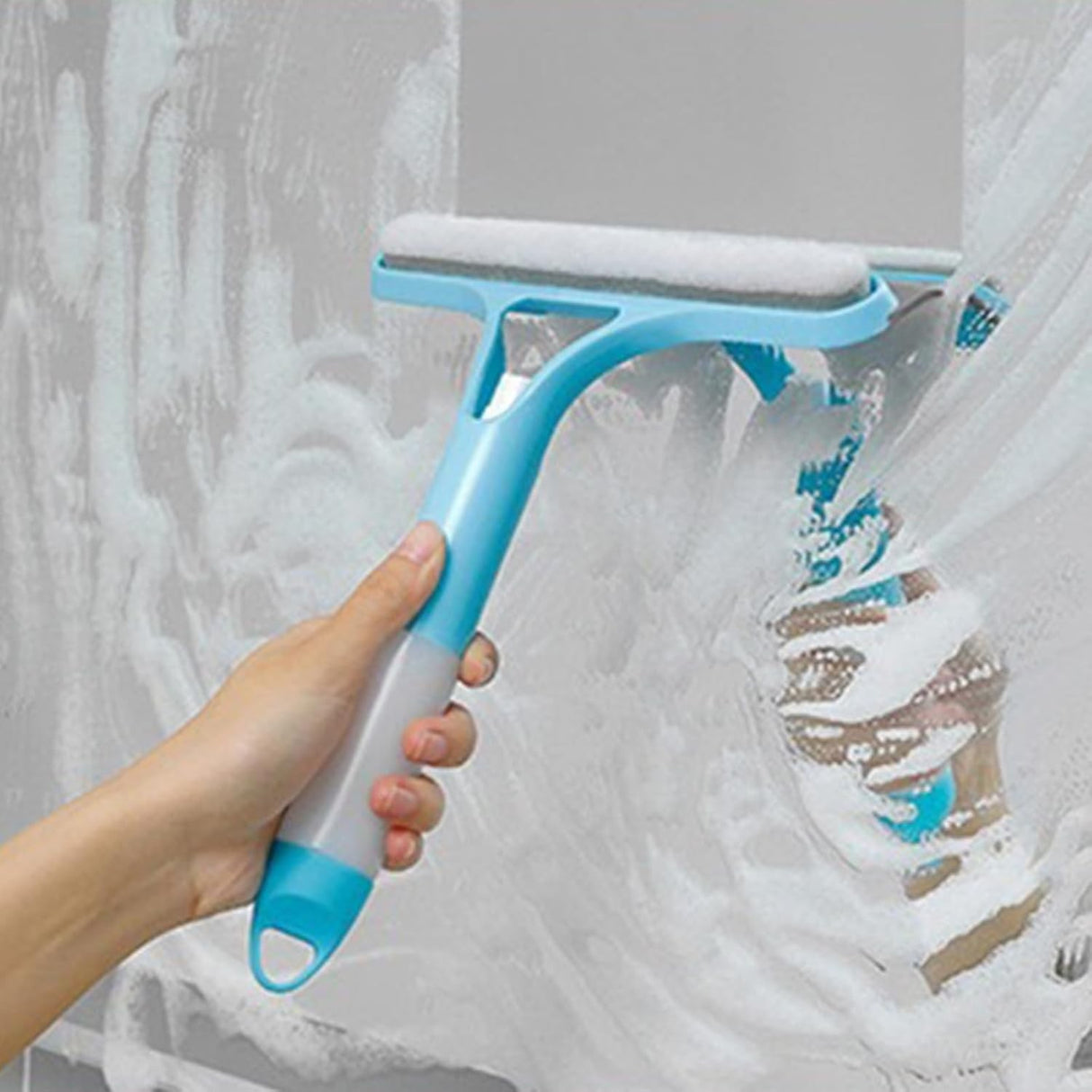 Racleta de Curatare 3 in 1, Vivimall, Multifunctional, Pentru Casa si Masina, Pulverizator de Spray, Racleta din Silicon si Burete, 21.5 x 25.7 cm, Albastru - vivimall.ro