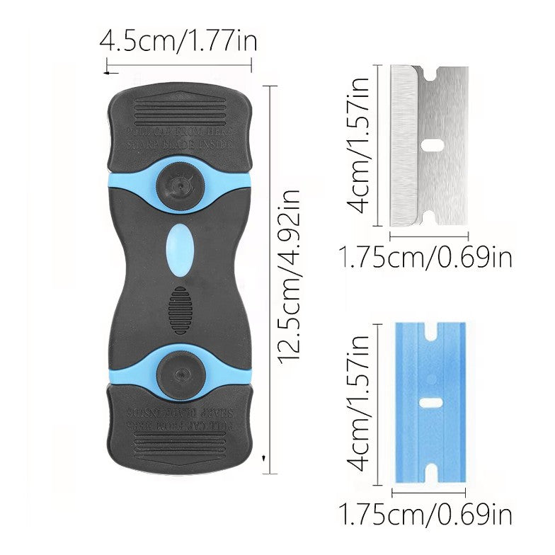 Racleta Multifunctionala pentru Curatare Sticla si Ceramica,- Design Ergonomic, Maner Anti-alunecare, Include 20 de Lame de Schimb, 12,5 x 4,5 cm, Albastru - vivimall.ro