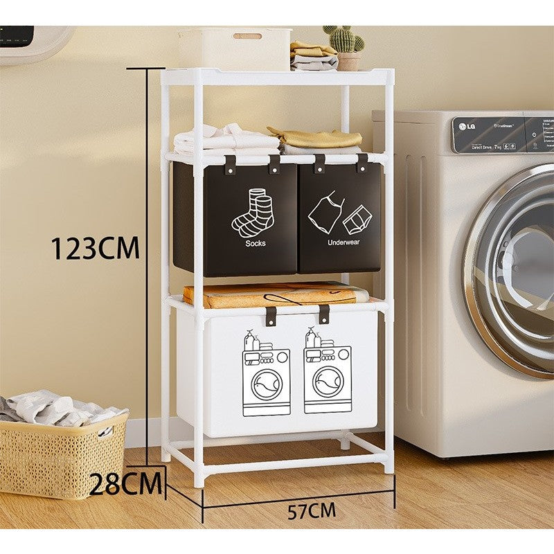 Cos de Rufe, Vivimall, 3 Rafturi, 3 Cosuri, Cadru de Otel Inoxidabil, 123x28x57 cm, Alb - vivimall.ro