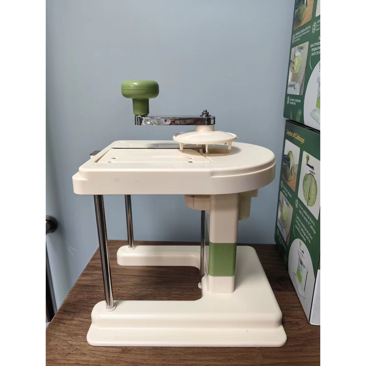 Razatoare de Varza, Vivimall, Manuala, din PP+Otel Inoxidabil, 30 x 24 x 22 cm, Latime Ajustabila, Alb/Verde - vivimall.ro