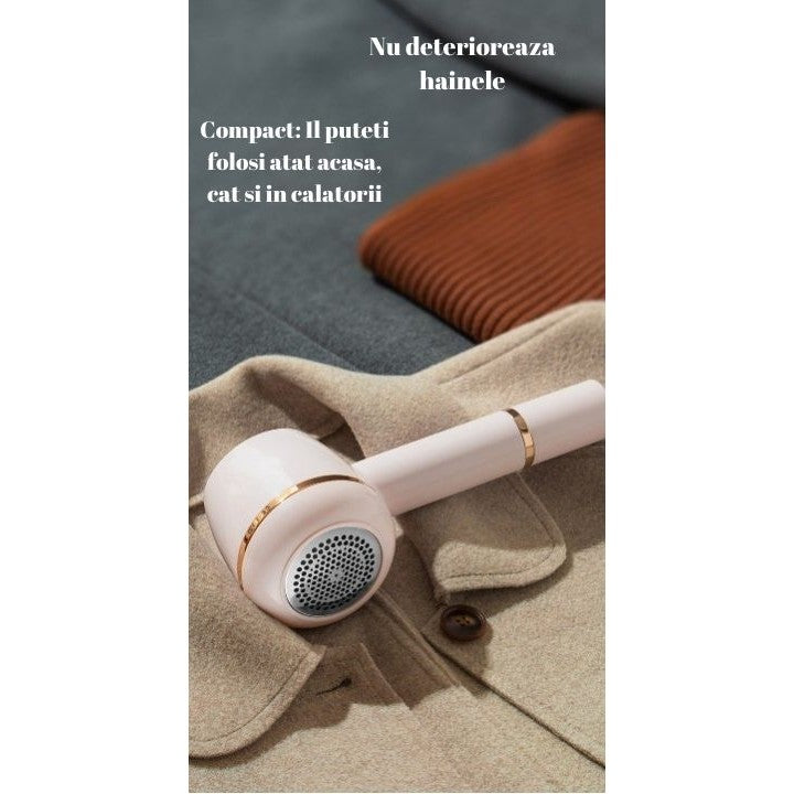 Aparat Pentru Curatat Scame, Par Si Praf, Vivimall, Pentru Diferite Tipuri De Material, Cu Lame Din Otel Inoxidabil, Incarcare Prin USB Type-C, Cu Perie De Curatare, Cablu USB Si Stick Cu Lipici Incluse, Roz, 220 x 86 mm - vivimall.ro