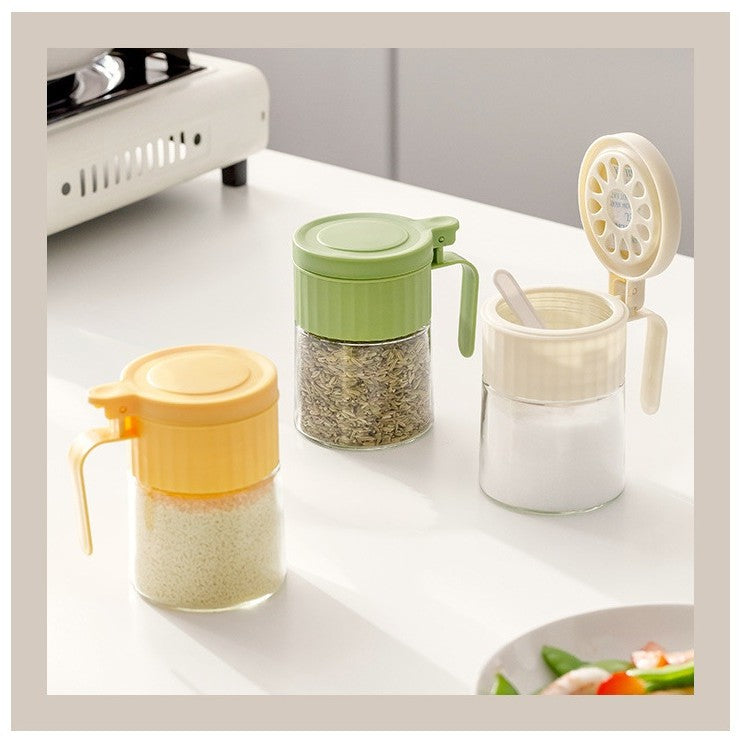 Recipient Condimente, Vivimall, din Stilca, 180 ml, cu Maner si Lingurita, 10.6 x 7 x 7 cm, Capac Mat, Verde - vivimall.ro