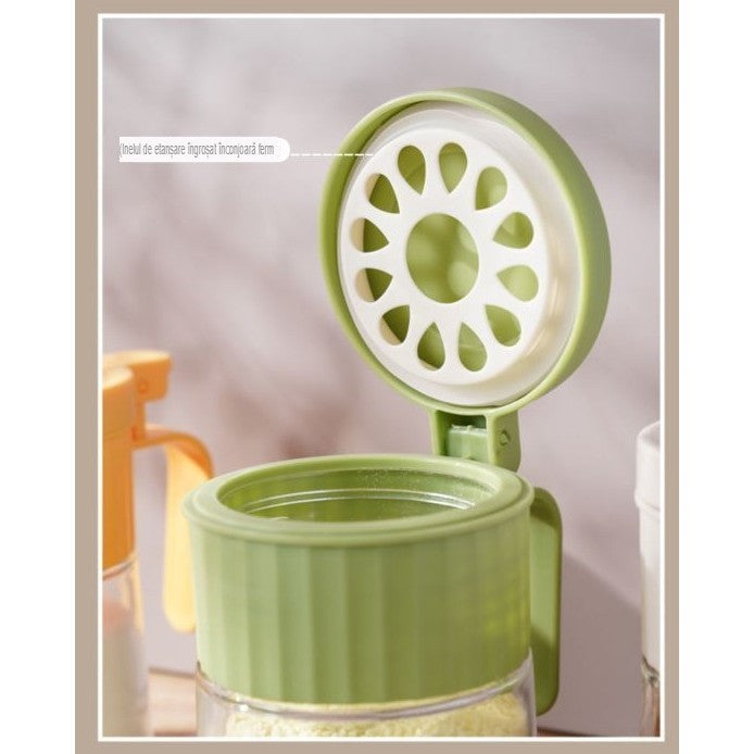 Recipient Condimente, Vivimall, din Stilca, 180 ml, cu Maner si Lingurita, 10.6 x 7 x 7 cm, Capac Mat, Verde - vivimall.ro