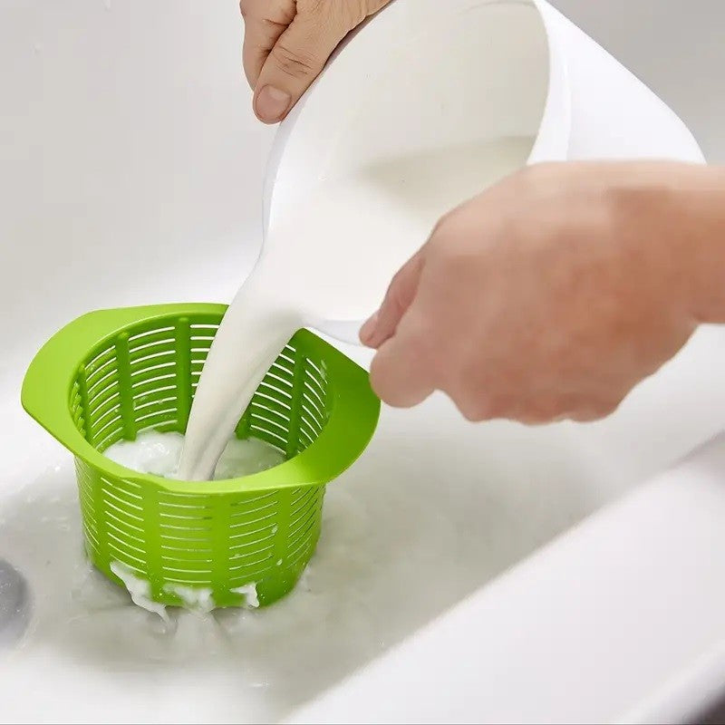 Recipient pentru Preparat Branza, Vivimall, Capac de Silicon, Cheese Maker din Plastic, Strecuratoare, 17x14.5x12.8 cm, Verde - vivimall.ro