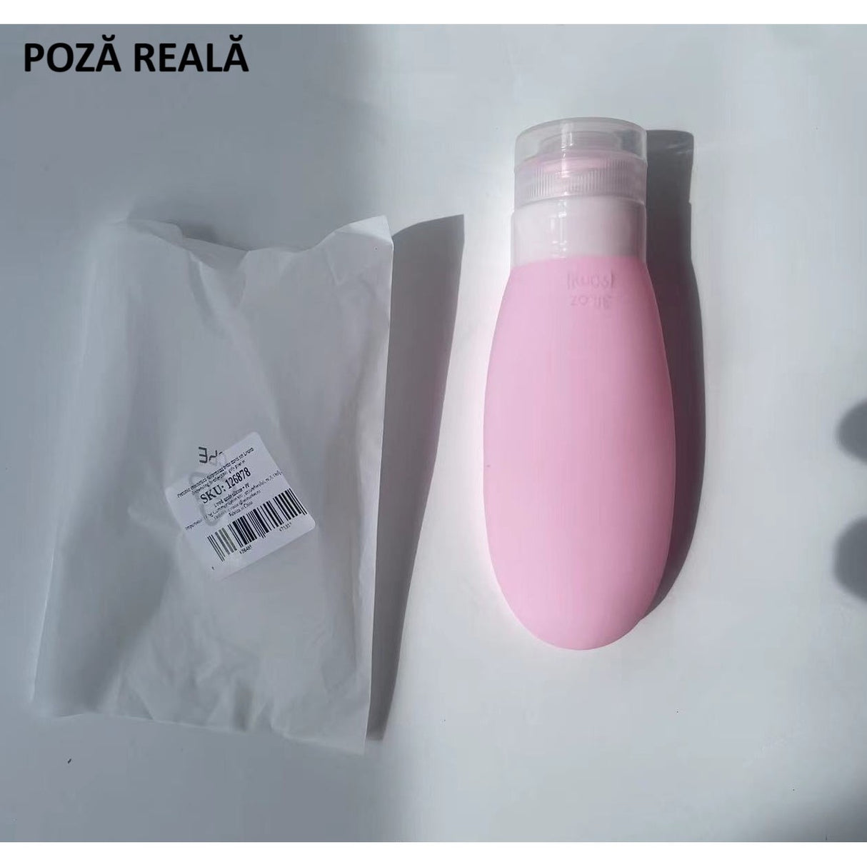 Recipient Portabil din Silicon Elegant de Voiaj, Sticla de Calatorie, Vivimall, Potrivita pentru Lotiune, Sampon si Alte Lichide, Anti-scurgere, cu Posibilitate de Reumplere, Capacitate 90mL, 14cm, Roz - vivimall.ro
