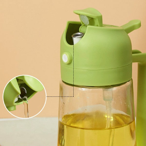 Recipient Ulei 2 in 1, Vivimall, Functie Spray & Turnare, din Sticla, Fara Scurgere,-18.5 x 7.7 cm, 470 ml, Verde - vivimall.ro