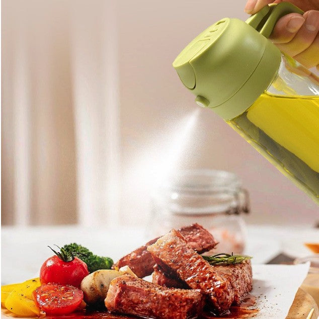 Recipient Ulei 2 in 1, Vivimall, Functie Spray & Turnare, din Sticla, Fara Scurgere,-18.5 x 7.7 cm, 470 ml, Verde - vivimall.ro