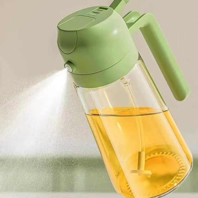 Recipient Ulei 2 in 1, Vivimall, Functie Spray & Turnare, din Sticla, Fara Scurgere,-18.5 x 7.7 cm, 470 ml, Verde - vivimall.ro