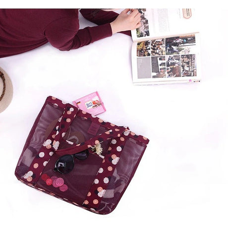 Geanta De Plaja Burgundy Imprimeu Floral | BeachVibe 3 - vivimall.ro