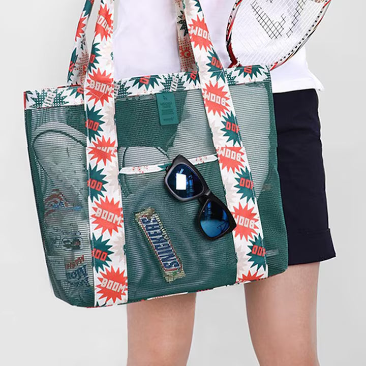 Geanta De Plaja Verde Imprimeu Boom | BeachVibe 1 - vivimall.ro