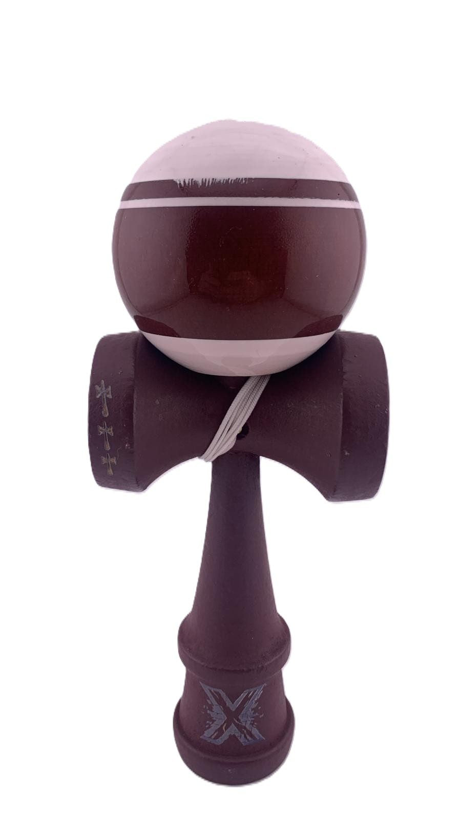 RESIGILAT - Kendama X Originala, Profesionala, Flippy, Super Sticky Legendary, Rulment Metalic cu Ata 55 cm, Alb/Maro - vivimall.ro
