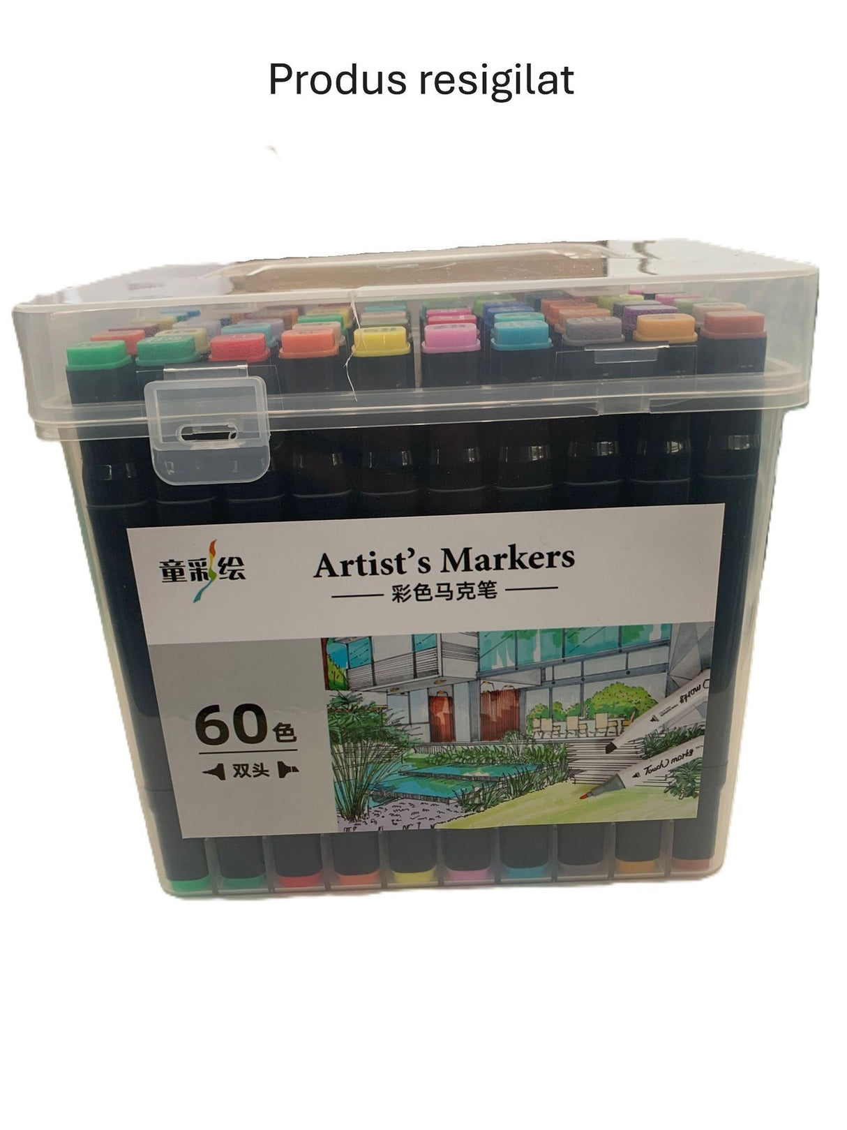Set 60 markere cu alcool Flippy Artist Markers, cutie plastic multicolor, vedere frontală