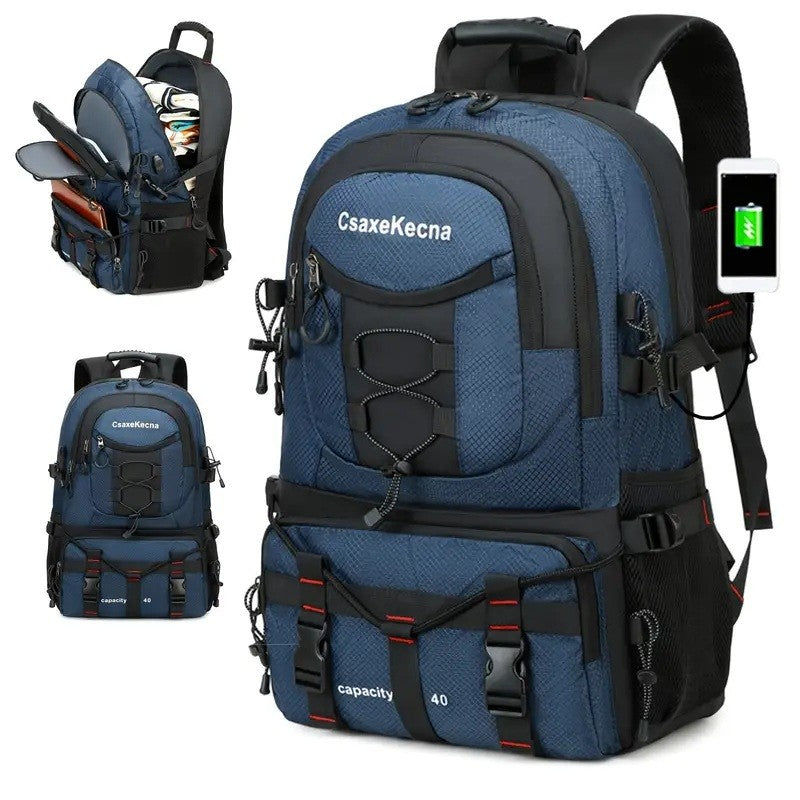 Rucsac Multifunctional de Alpinism, Vivimall, Capacitate 36-55 L, de Calatorie, Impermeabil, Slot USB Incarcare Telefon, Bretele Reglabile, 52 x 34 x 19 cm, Albastru - vivimall.ro