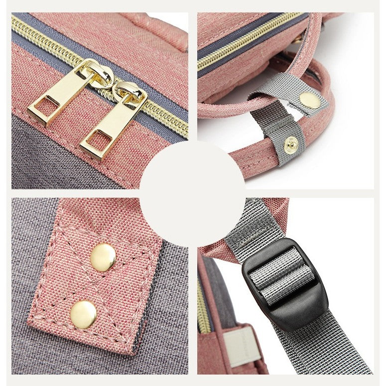 Rucsac Multifunctional pentru Mamici, Vivimall, din Panza Oxford, Compartimentare Multipla, Impermeabil, 43 x 18 x 26 cm, Roz/Gri - vivimall.ro