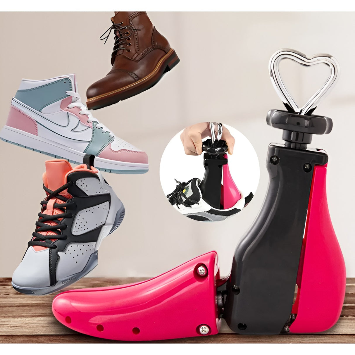 San/Calapod Pro Reglabil, Alungire si Largire 4 Directii, Marime 40-47, Pantofi, Ghete, Adidasi, Arc, Roz/Negru - vivimall.ro