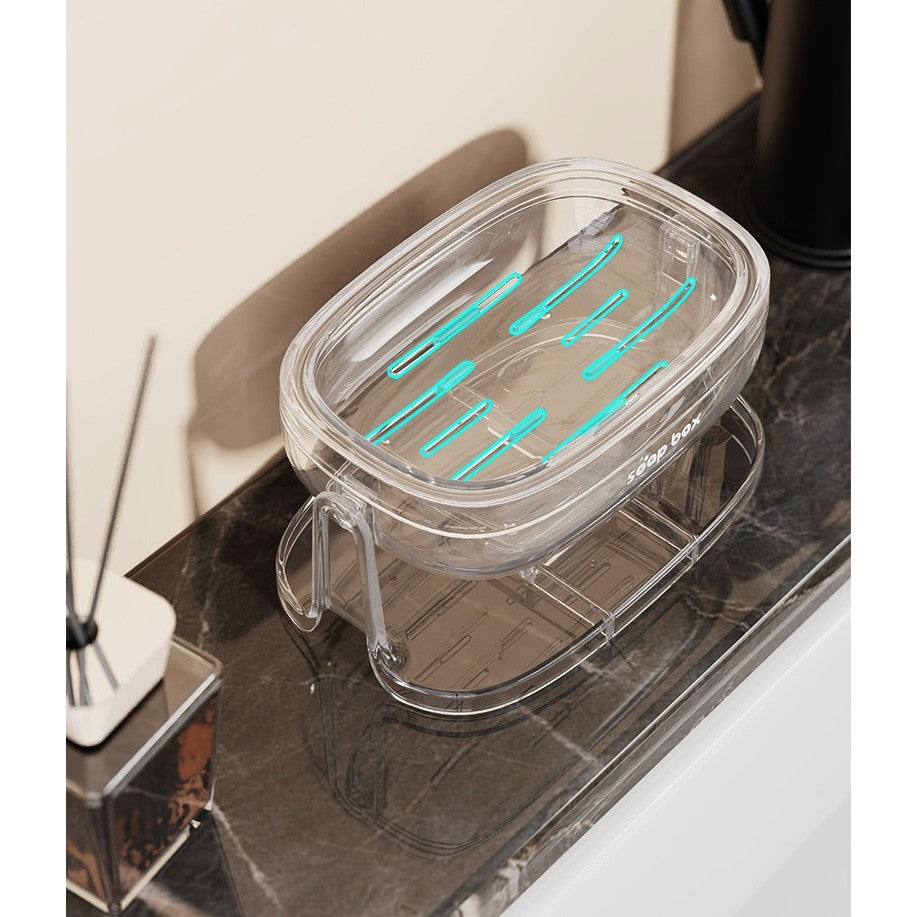 Savoniera cu Suport 2 in 1, Vivimall, Pentru Perete sau Blat, PET, Scurgere Optima, Alb - vivimall.ro