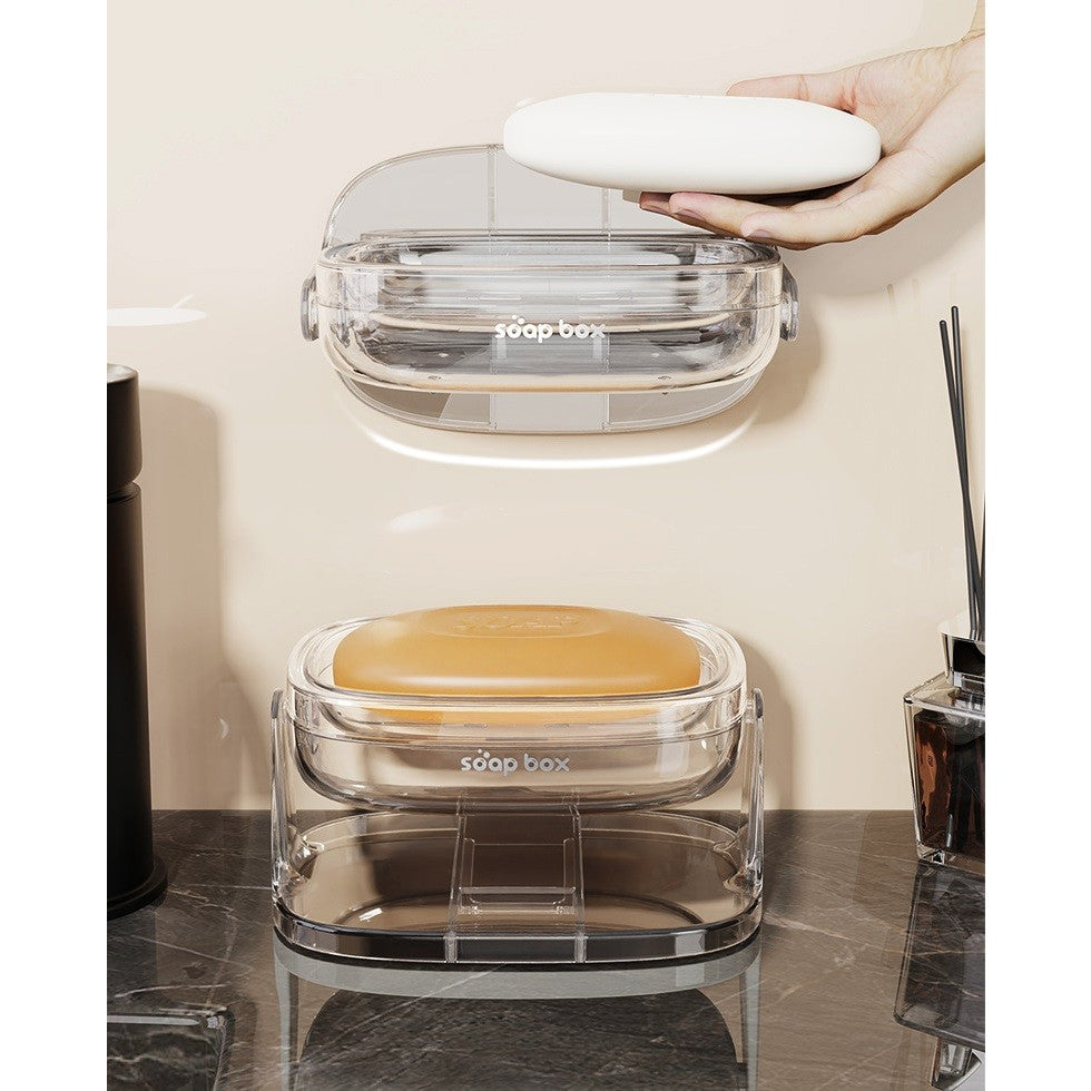 Savoniera cu Suport 2 in 1, Vivimall, Pentru Perete sau Blat, PET, Scurgere Optima, Alb - vivimall.ro