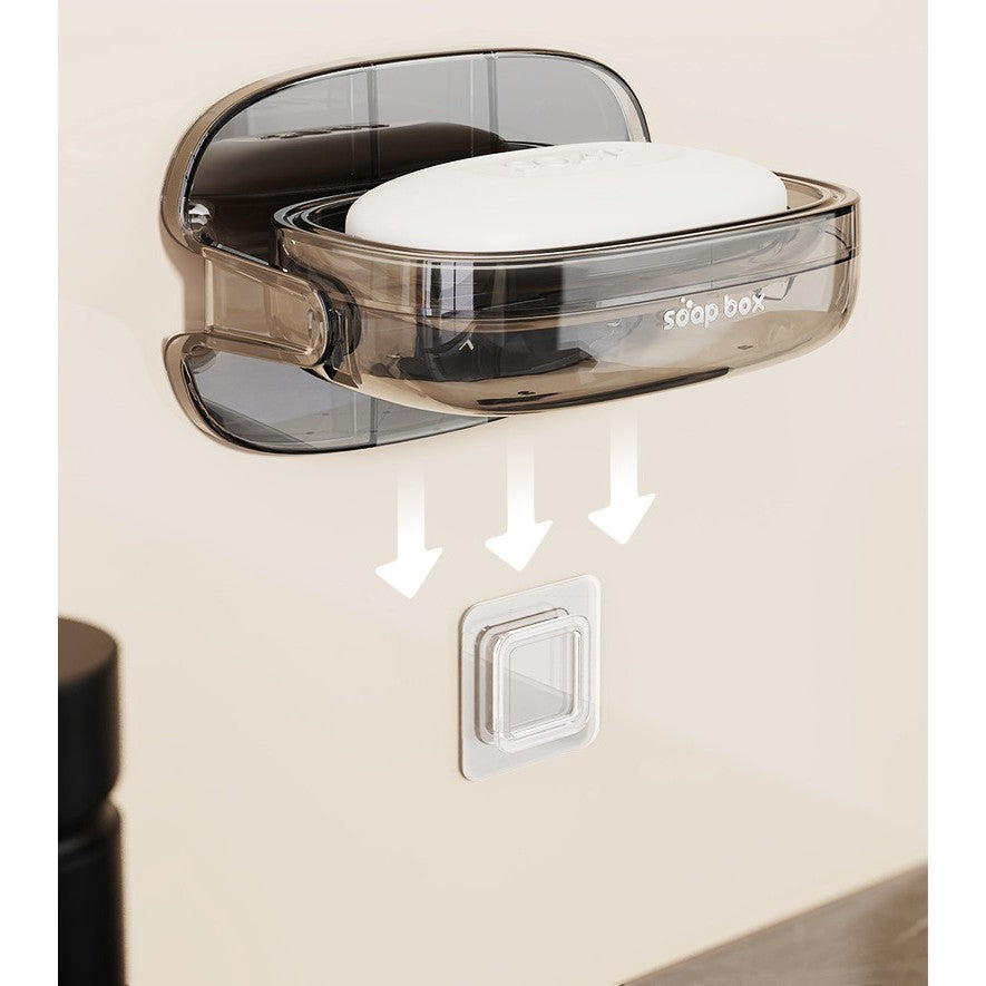 Savoniera cu Suport 2 in 1, Vivimall, Pentru Perete sau Blat, PET, Scurgere Optima, GriTransparent - vivimall.ro