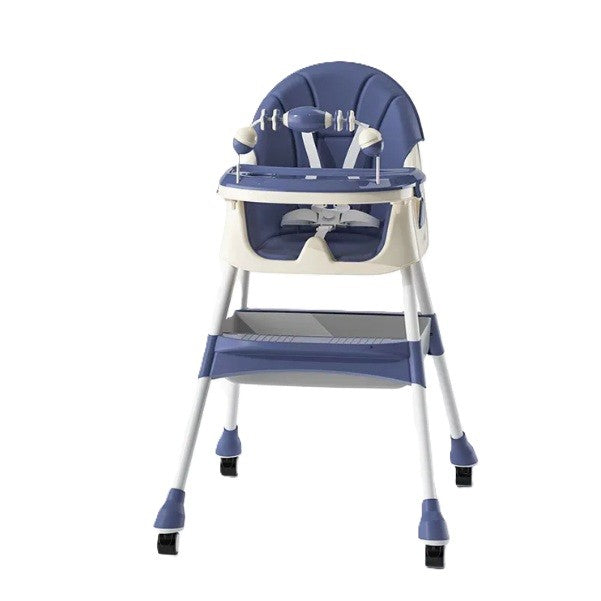 Scaun de Masa 2in1, Vivimall, pentru Copii de la 6 luni - 5 Ani, Inaltime Reglabila, Centura in 5 Puncte, Tava de Masa, Roti cu Frana, Cos Depozitare, Jucarie Inclusa, 94 x 78 x 60 cm, Albastru/Alb - vivimall.ro
