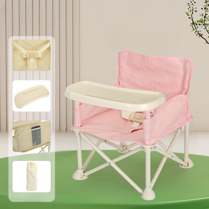Scaun bebeluși tip Pop and Fold pliat compact, portabil, culoare roz, vedere laterală