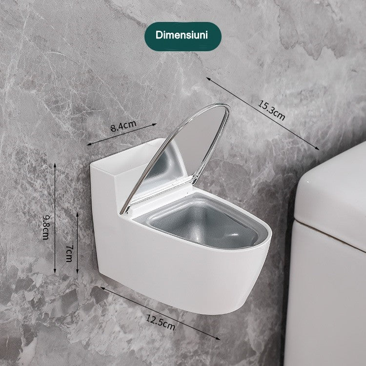 Scrumiera creativa Vivimall, Forma de Toaleta, Capac Argintiu, Material ABS si Otel Inoxidabil, 12.5 x 9.8 x 8.4 cm, Fixare prin Lipire sau De Sine Statator, pentru Baie, Camera, Bucatarie, Balcon, Argintiu - vivimall.ro