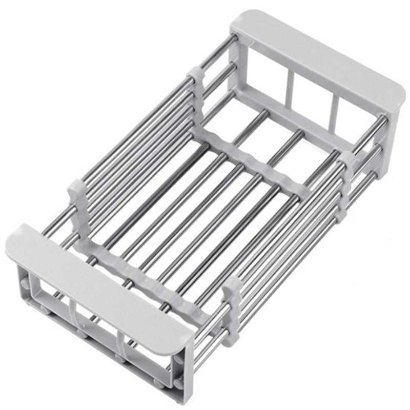 Suport Scurgere Extensibil pentru Bucatarie, Vivimall, Uscator Vase din Otel Inoxidabil, Suport Tacamuri si Pahare, Suport pentru Fructe si Legume, 24.5 x 16.5 x 9.5 cm-Gri deschis - vivimall.ro