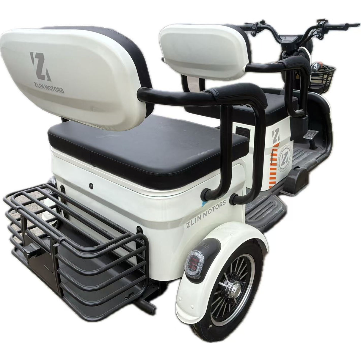 Triciclu Electric V6, Saige, Fara Permis, cu Doua Locuri, Motor 1800W, Baterie 72V24Ah, Autonomie 60km, 220x88x105 cm, Viteza Maxima 25km/h, Alb - vivimall.ro