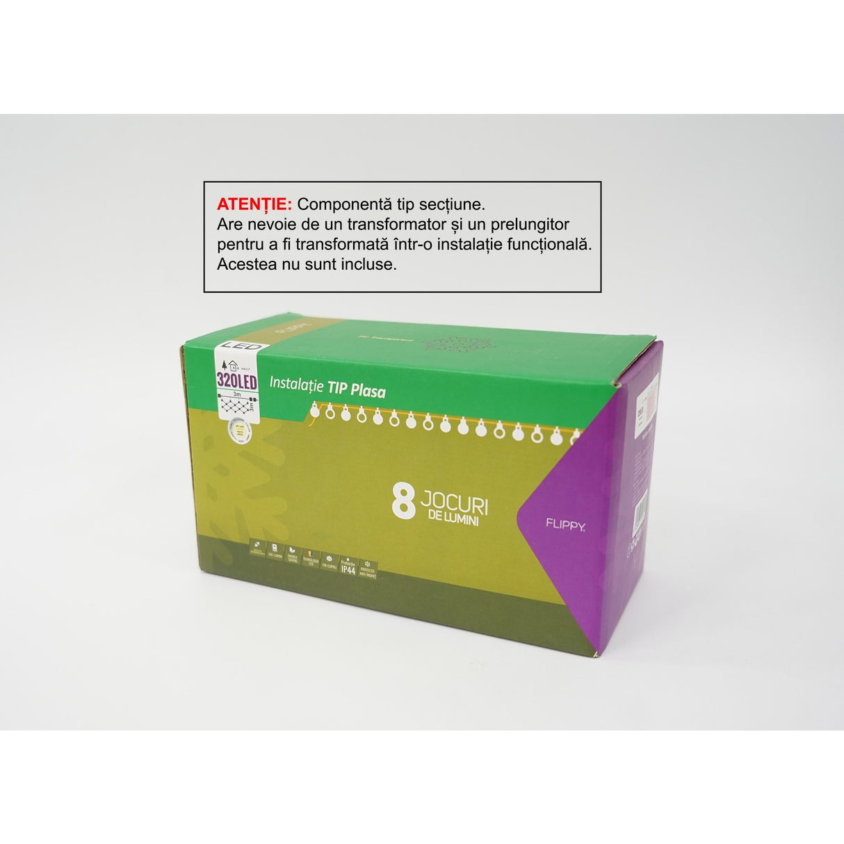 Sectiune Instalatie de Craciun Vivimall, Tip Plasa, 320 LED-uri, 3 m x 3 m, 8 jocuri de lumini, Interconectabila, Fir transparent, Alb cald - vivimall.ro