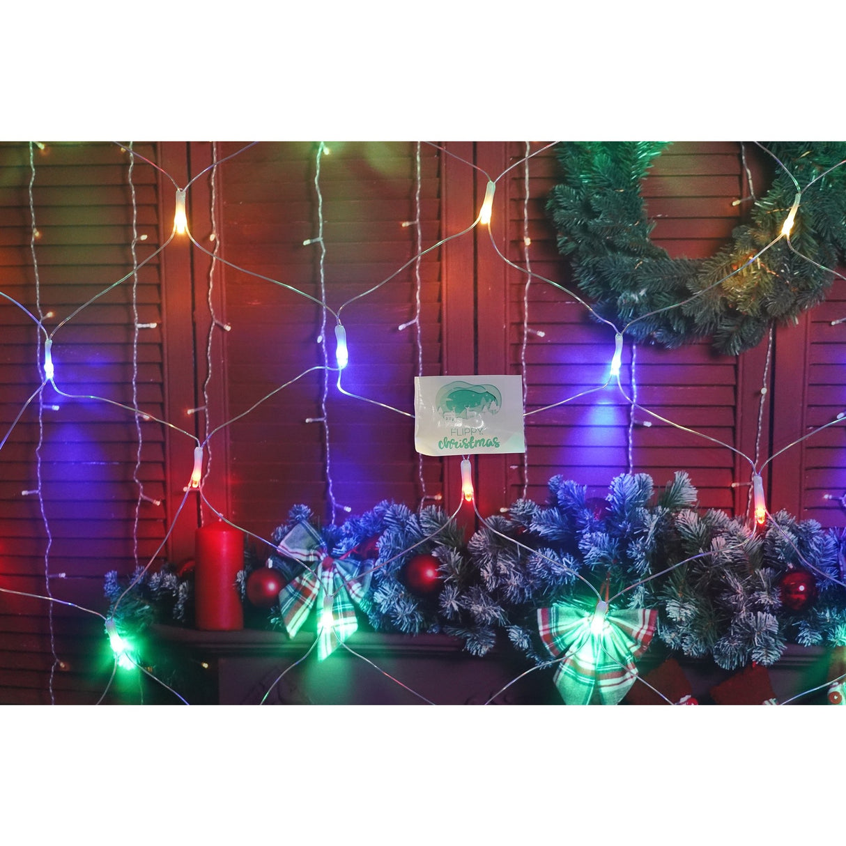 Plasă LED Flippy Crăciun cu fir transparent și 80 LED-uri multicolor, detaliu iluminare