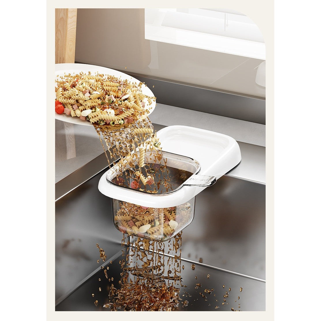 Cos de Scurgere pentru Chiuveta, Flippy, din ABS, cu Maner si Ventuza, Multifunctional, 22 x 13 x 8.5 cm, Alb - vivimall.ro