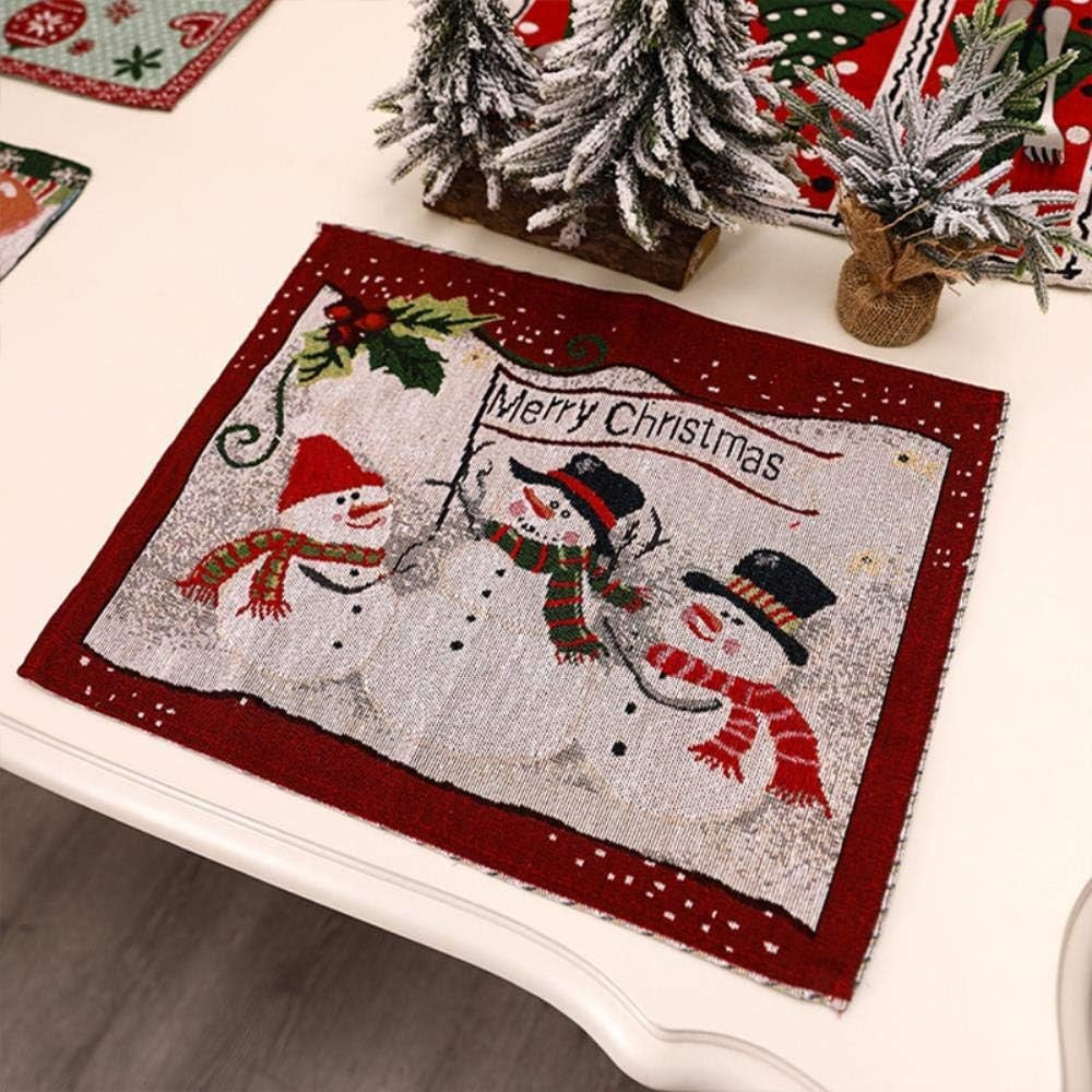 Servet de Masa, Vivimall, Model Oameni de Zapada, Scris Merry Christmas, Tematica Craciun, Prosop pentru Masa, 47x33 cm, Bumbac si Fibre Sintetice, Rosu - vivimall.ro