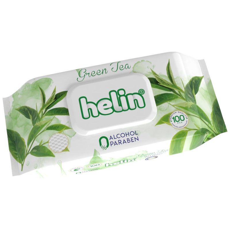 Nedves Törlőkendő, Helin, 100 db Zöld Tea