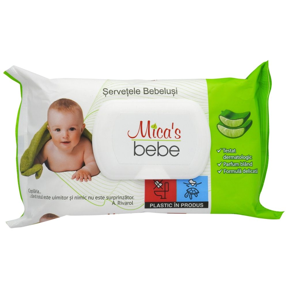 Nedves törlőkendő, Micas, Babáknak, Kupakos, 60 db, Aloe Vera