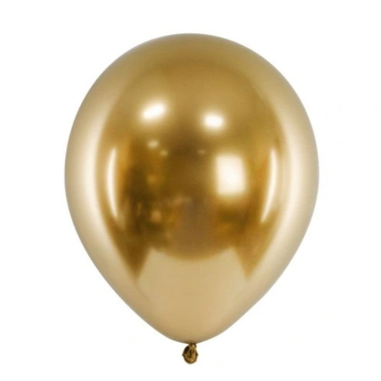 Set 10 Baloane din Latex Chrome, Vivimall, Model Party, 13 cm, Gold, 1 g - vivimall.ro
