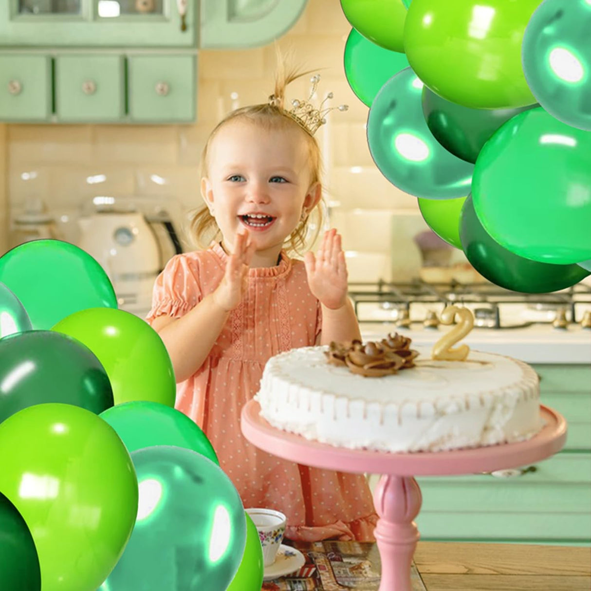 Set 10 Baloane din Latex Chrome, Vivimall, Model Party, 23 cm, Diferite Nuante Verde, 2.2 g - vivimall.ro