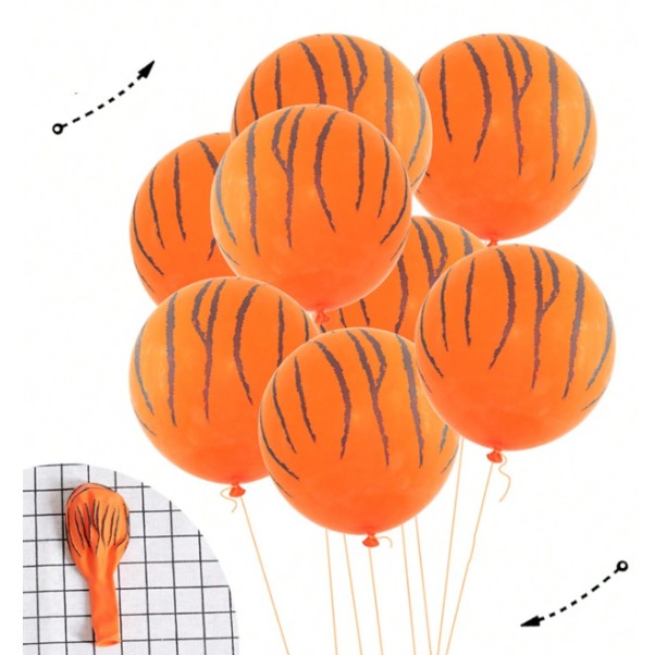 Set 10 Baloane din Latex, Vivimall, Model Party Animal Print, 3x Portocaliu, 3x Galben, 4x Alb, 23 cm, 1.4g - vivimall.ro