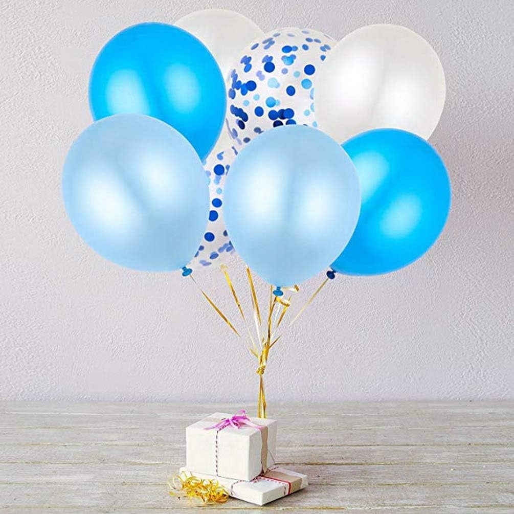 Set 10 Baloane din Latex, Vivimall, Model Party Confetti, 5 x Confetti, 5 x Albastru, 25 cm, 2.2g - vivimall.ro