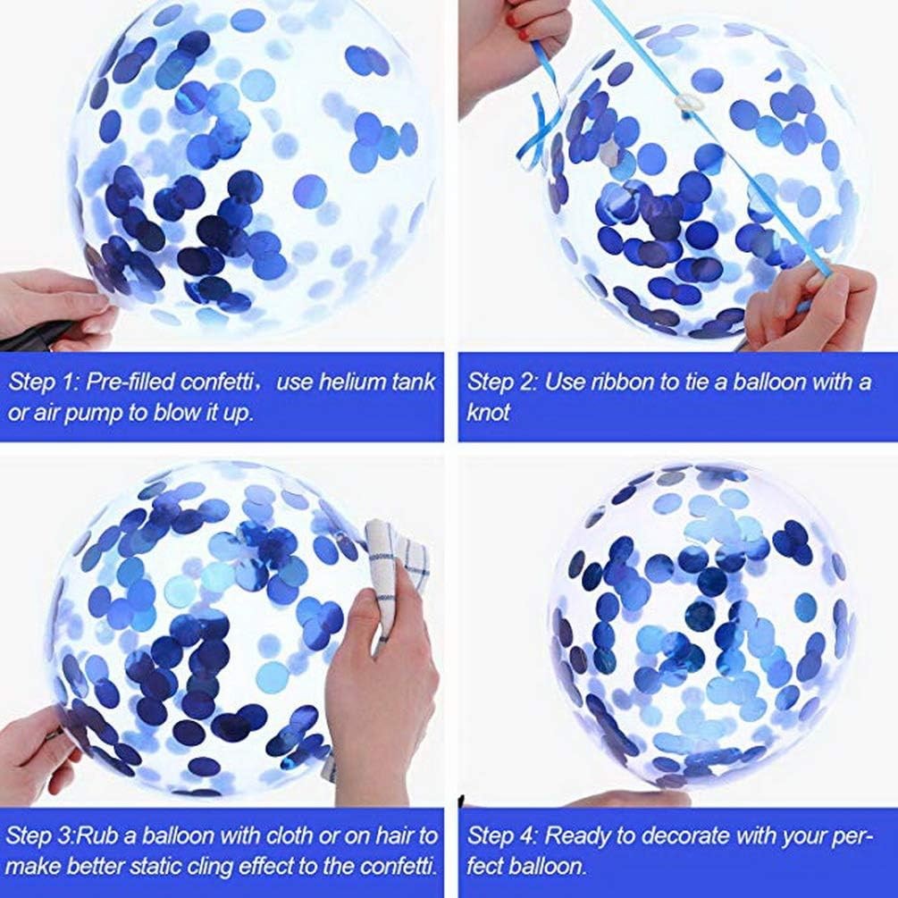 Set 10 Baloane din Latex, Vivimall, Model Party Confetti, 5 x Confetti, 5 x Albastru, 25 cm, 2.2g - vivimall.ro