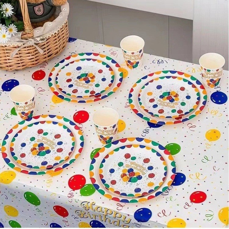 Set 10 Farfurii de Unica Folosinta, Vivimall, din Carton, 23 cm, Model Happy Birthday, Multicolor - vivimall.ro