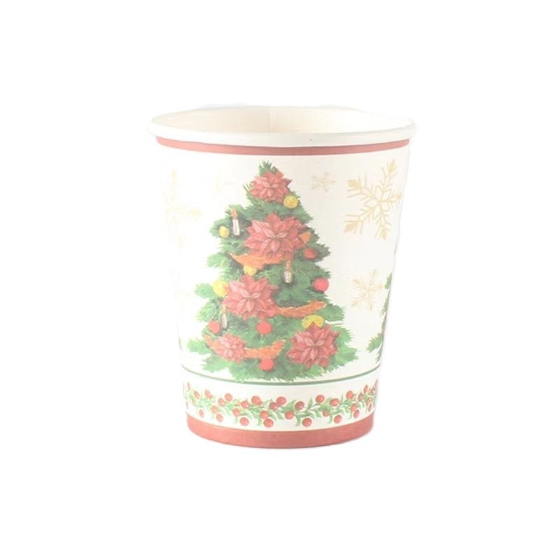 Set 10 Pahare, Vivimall, Imprimeu Brad de Craciun, din Carton, 250 - 300 ml, 7.5 x 8.4 x 5.3 cm, Multicolor - vivimall.ro