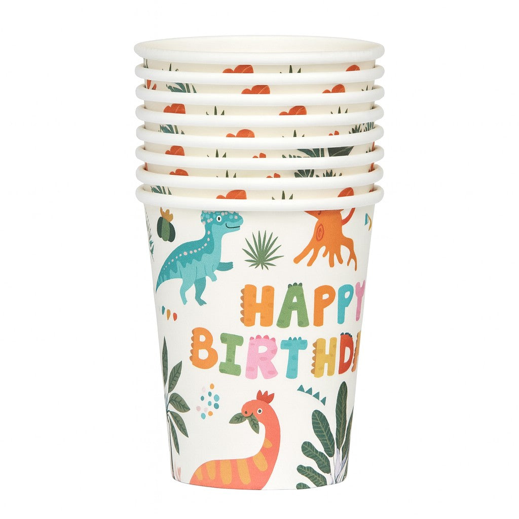 Set 10 Pahare, Vivimall, Imprimeu cu Dinozaurii, din Carton, 250 ml, 7.5 x 8.5 x 5.2 cm, Multicolor - vivimall.ro