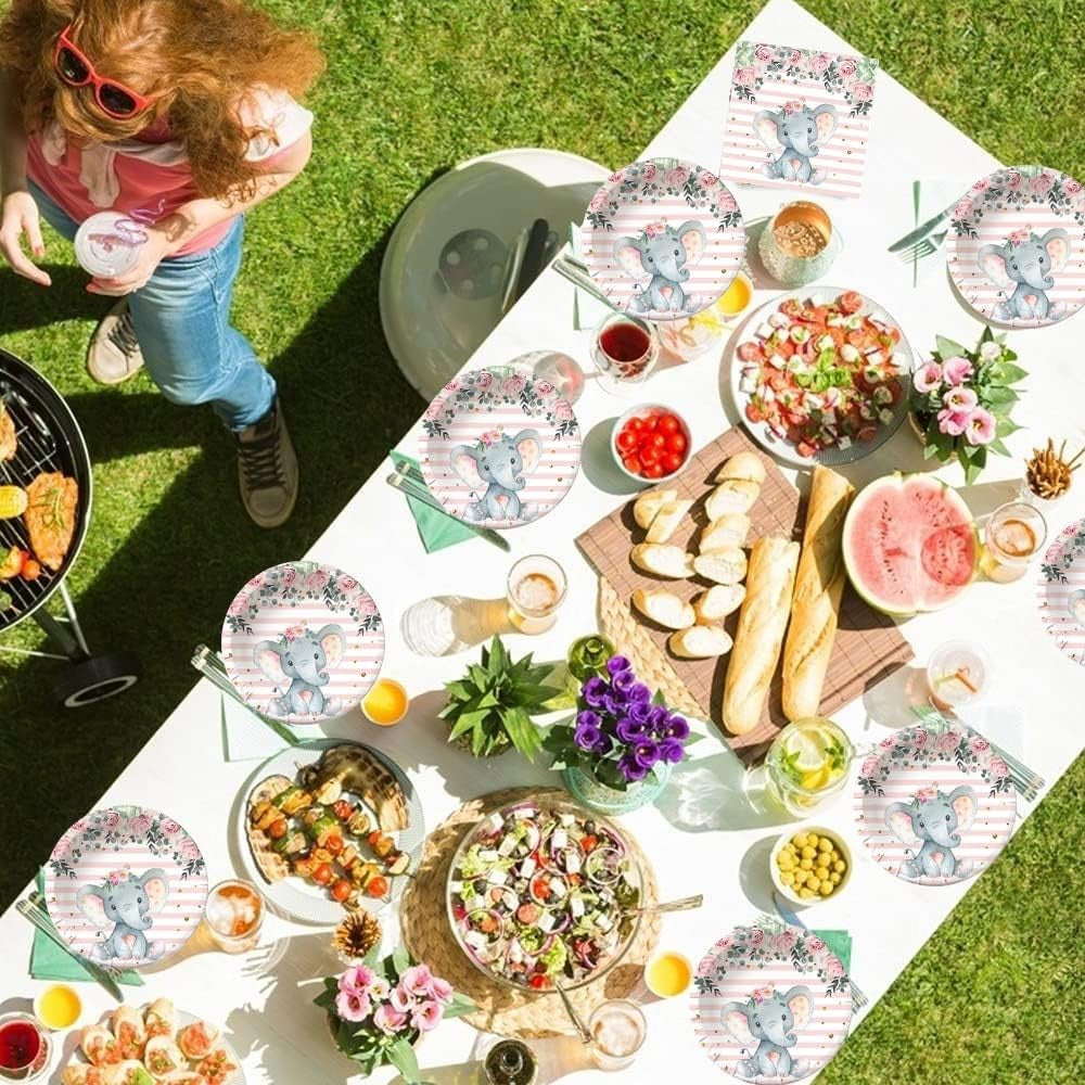 Set 10 Pahare, Vivimall, Imprimeu Elefant, din Carton, 7.5 x 8.5 cm, Roz - vivimall.ro