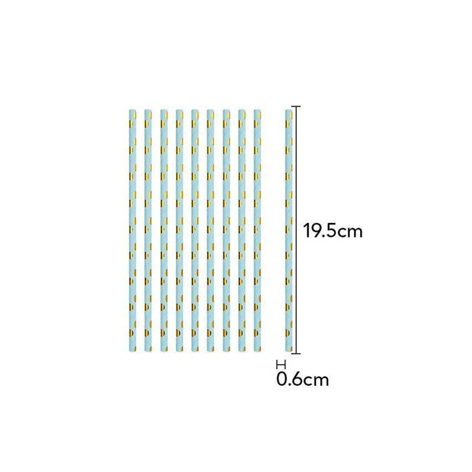 Set 10 Paie, Vivimall, din Hartie, 19.5 cm, Model cu Buline Aurii, Albastru - vivimall.ro