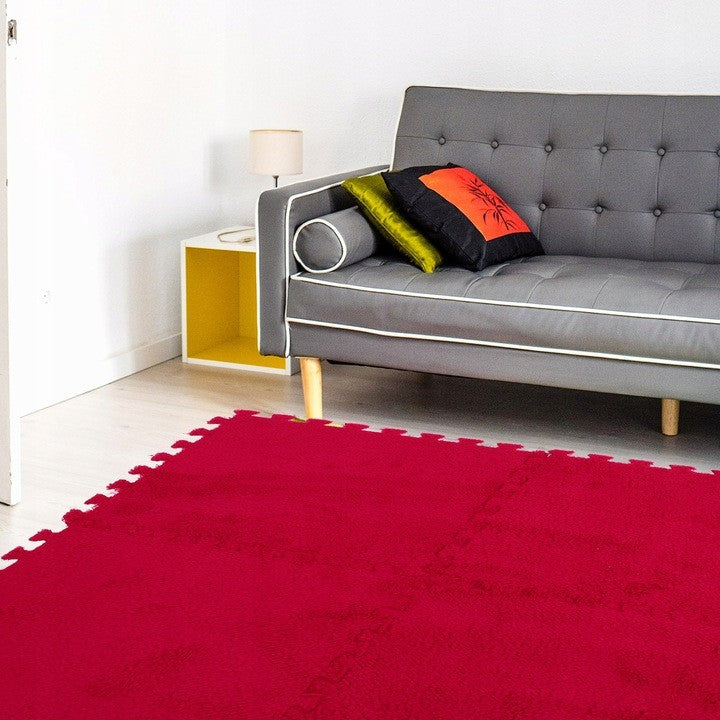 Set 10 Piese Covor tip Puzzle, Vivimall, Spuma EVA, Pufos, 30 x 30 x 1 cm, Rosu - vivimall.ro