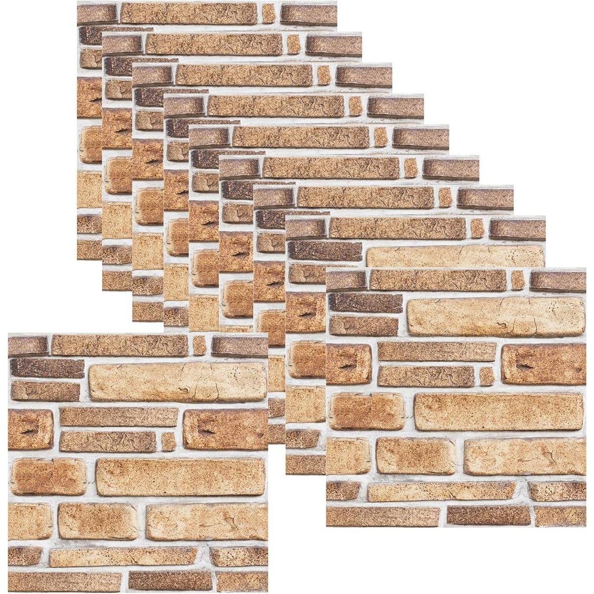 Set 10 Placi Tapet 3D, Vivimall, 30 x 30 cm, din PVC, Tip Piatra, Suprafata acoperita 0.9 mp, Autoadeziv, Bej - vivimall.ro