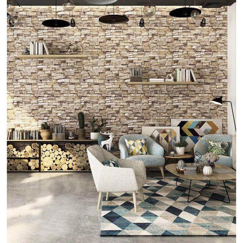 Set 10 Placi Tapet 3D, Vivimall, 35 x 38 cm, Grosime 3 mm, din Polietilena, Model Caramida, Suprafata acoperita 1.33 mp, Piatra Maro - vivimall.ro