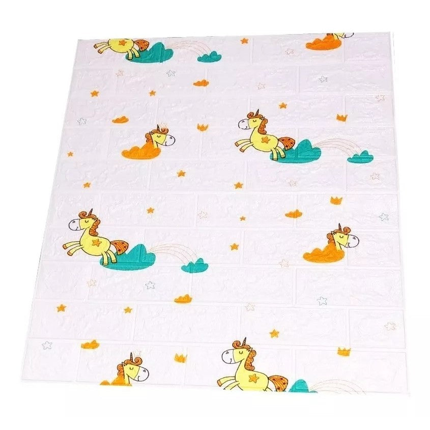 Set 10 Placi Tapet 3D, Vivimall, 70 x 77 cm, Grosime 3 mm, din Polietilena, Tip Caramida, Model Unicorni, Suprafata acoperita 5.3 mp, Alb - vivimall.ro