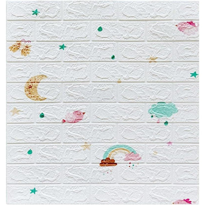 Set 10 Placi Tapet 3D, Vivimall, 70 x 77 cm, Grosime 3 mm, din Polietilena, Tip Caramida, Model Curcubeu, Suprafata acoperita 5.3 mp, Alb - vivimall.ro