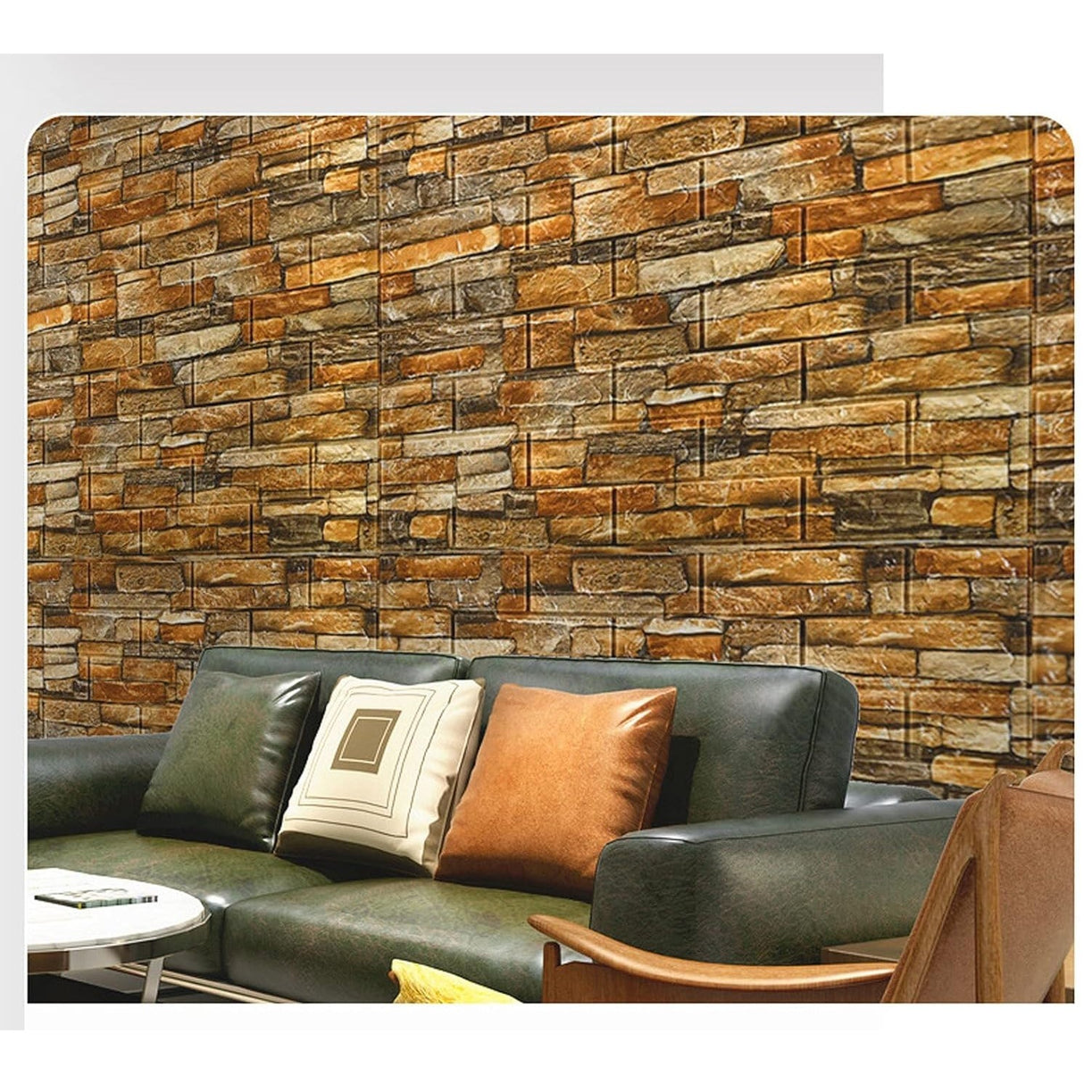 Set 10 Placi Tapet 3D, Vivimall, 70 x 77 cm, Grosime 3 mm, din Polietilena, Model Caramida, Suprafata acoperita 5.3 mp, Piatra Rosie - vivimall.ro