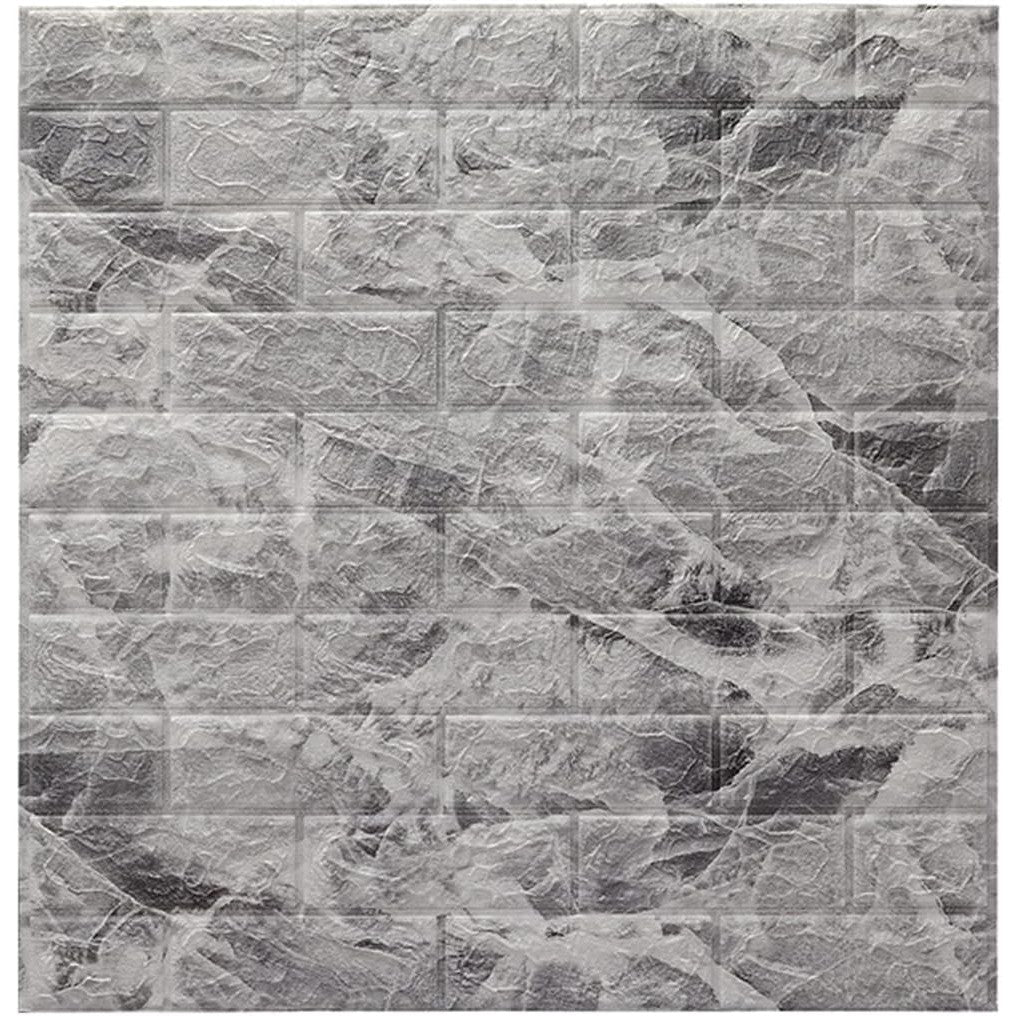 Set 10 Placi Tapet 3D, Vivimall, 70 x 77 cm, Grosime 3 mm, din Polietilena, Model Caramida, Suprafata acoperita 5.3 mp, Marmura Gri - vivimall.ro